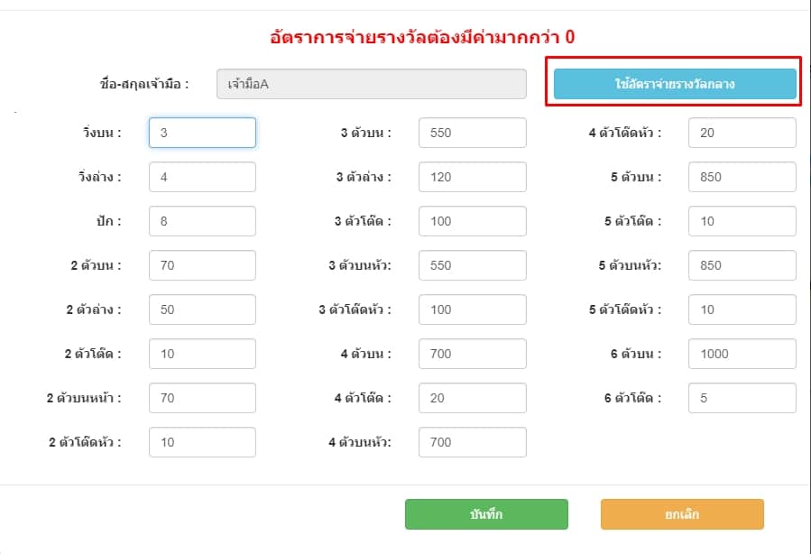 ดึงอัตราการจ่ายรางวัลกลางมากำหนดให้เจ้ามือ