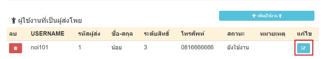 กดแก้ไขข้อมูลผู้ใช้ระดับสิทธิ์ 3
